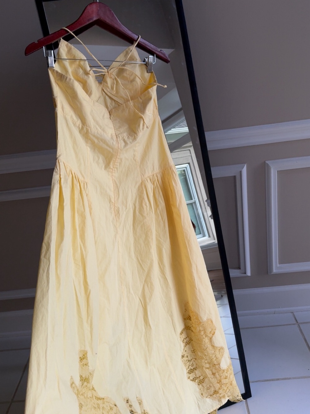 Topshop cutwork poplin midi maxi in lemon Lace-Trim Dress dropped waist - Picture 6 of 8